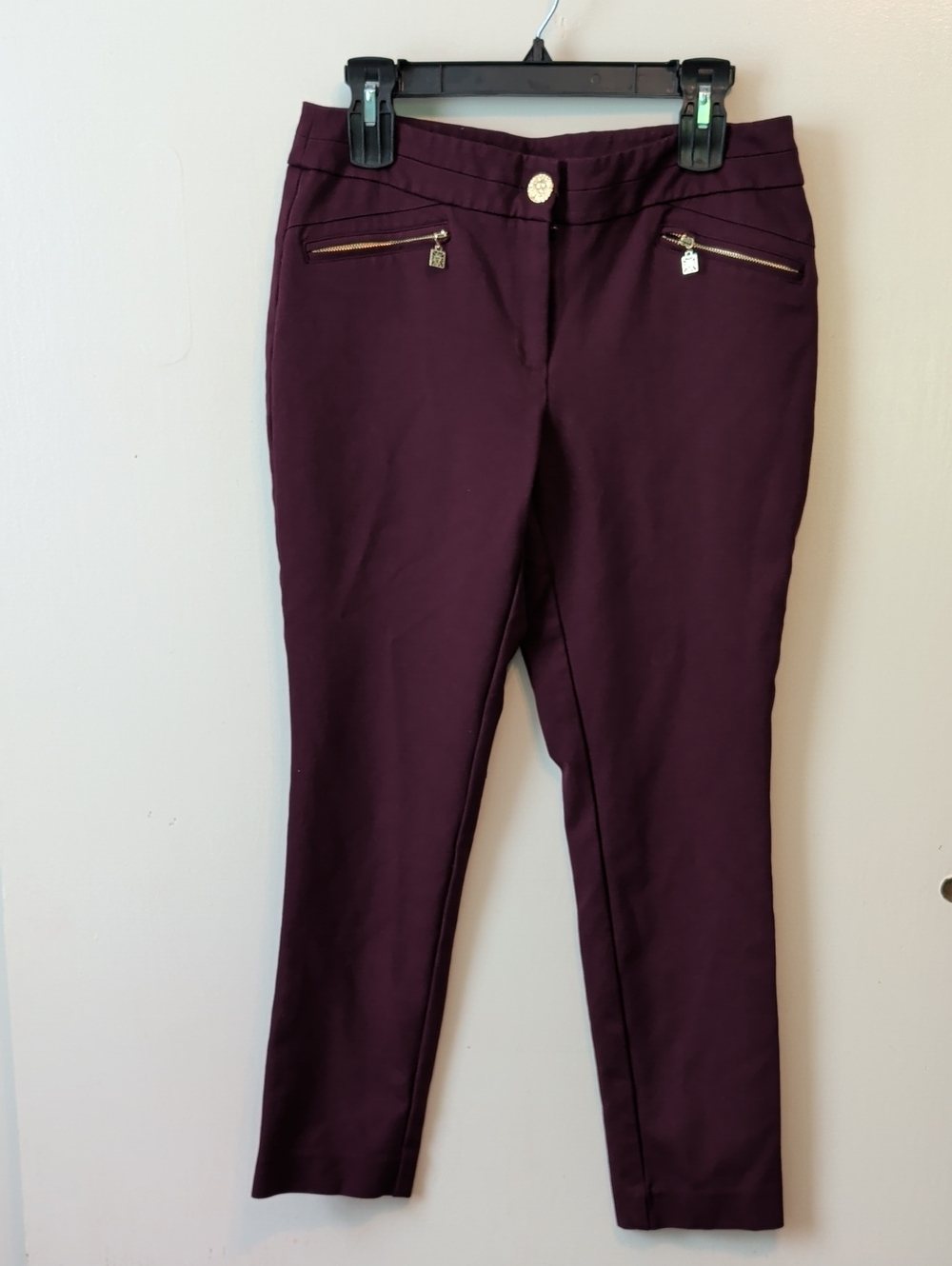 Anne Klein Plum Dress Pants with Gold Logo Accent Business Casual Trousers 8